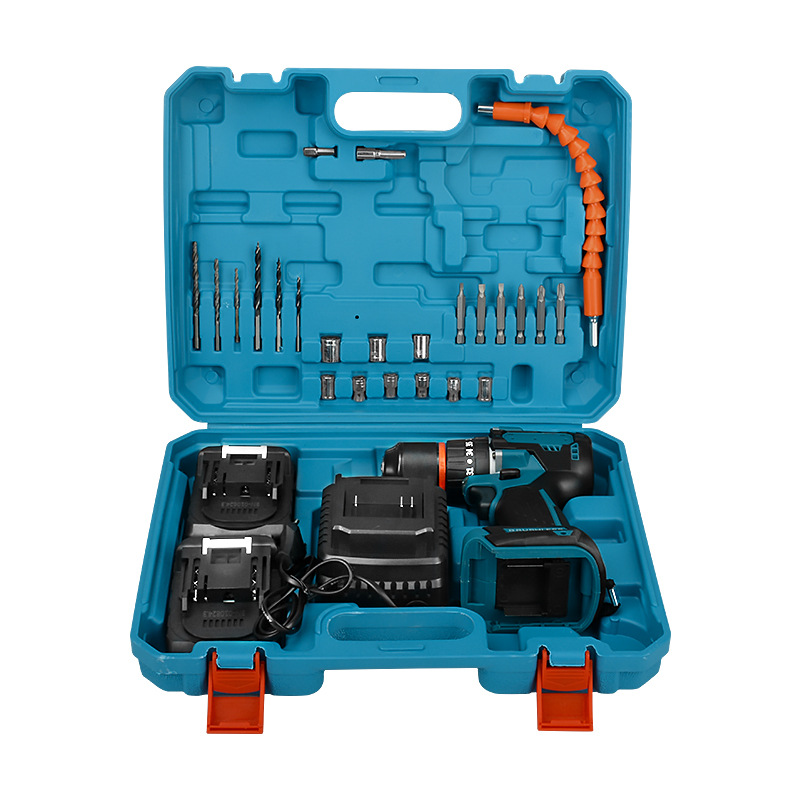 Taladro de mano multifuncional transfronterizo Taladro de litio de impacto de alta potencia Destornillador eléctrico recargable Juego de herramientas de comercio exterior