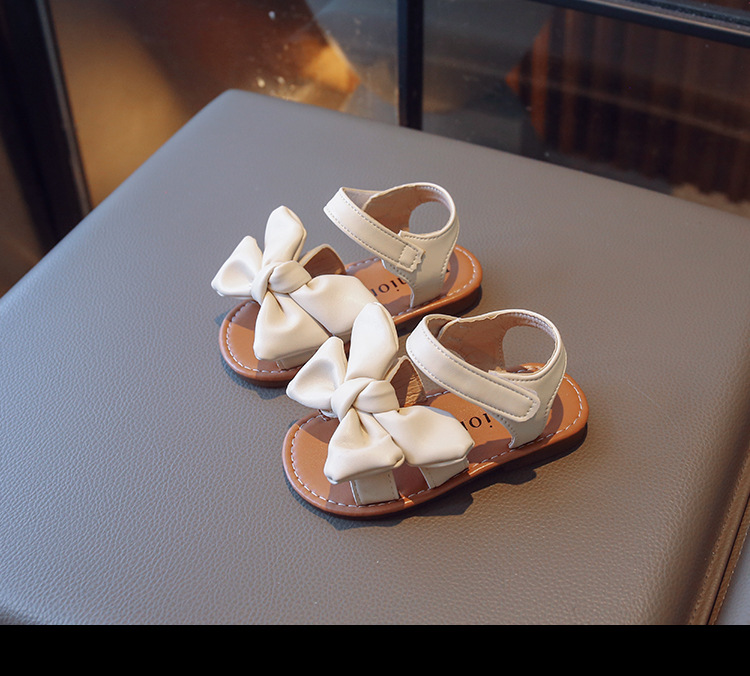 Sandales à semelle souple pour petites filles, édition coréenne, chaussures de plage décontractées avec nœud pour bébé, nouvelle collection été 2024_voghion.com