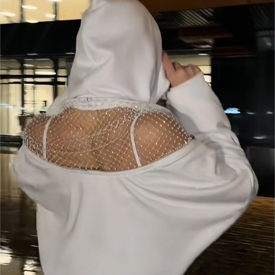 European and American Export Autumn and Winter New Women's Clothing Amazon Fashion Pure Color Backless Cut Out Mesh Hoodie Sports Sweatshirt