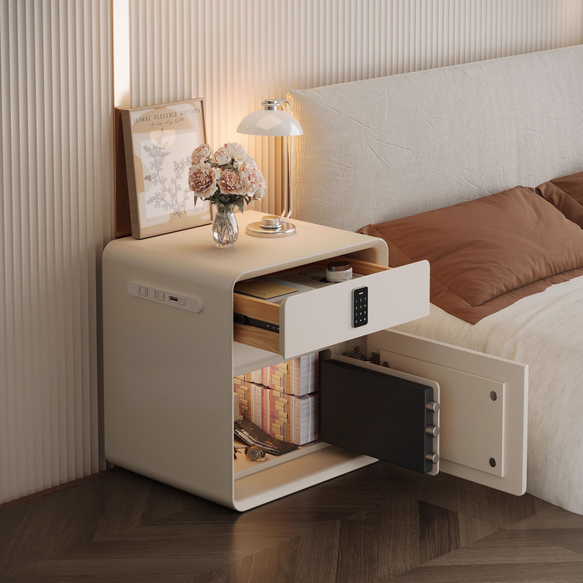 Smart cabecera caja fuerte en todo 2025 nuevo dormitorio con cerradura nicho de diseño pequeño armario de cabecera