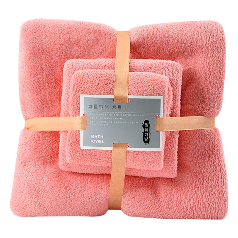 Juego de Tres Toallas de Terciopelo Coral de Punto por Urdimbre, Absorbentes, Antipelusas, Transpirables, Gruesas, Toalla de Baño, Venta al Por Mayor Personalizada