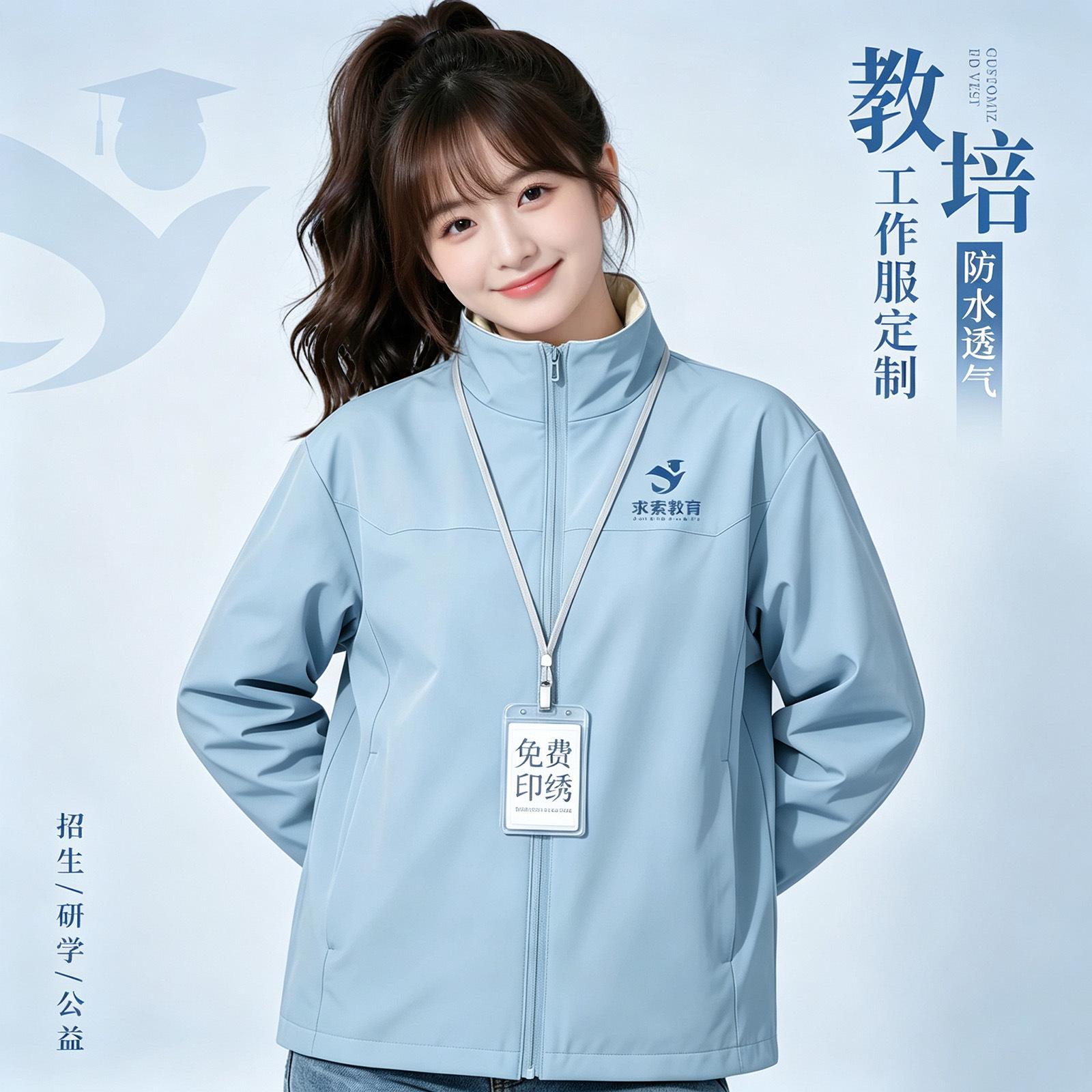 Lightweight, single-layer softshell windbreaker with a stand-up collar, custom-made workwear with logo printing, suitable for education and training, and designed as a windproof outerwear jacket