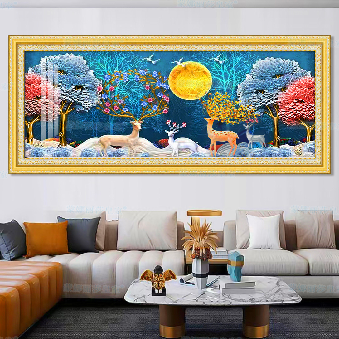 Productos genuinos Mona Lisa Royal Cruz puntada ELK acompañado nuevo simple rico ciervos Sala pintura decorativa hilo bordado