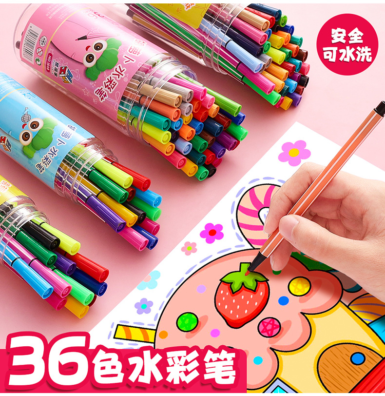 Barrel-Packed Washable Watercolor Markers for Kids Hand Drawing Poster Making Doodling 36 Colors Large Capacity Art Markers Set