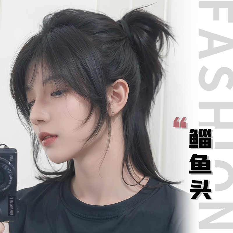 Wolf Wig for Men with Long Hair, Japanese Style Men's Mullet Head, Half-Tied, Middle-Parted Samurai Head, Men's Full Headgear