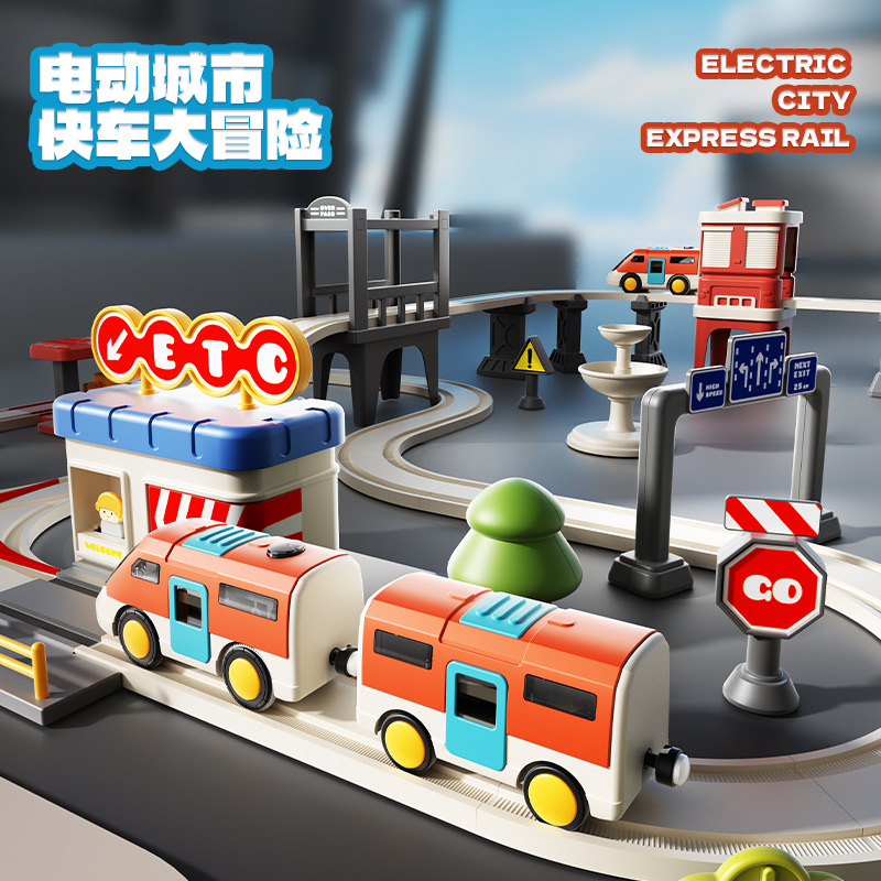 cross-border electric train track children‘s educational city theme assembled ring interchange rail car boy toys