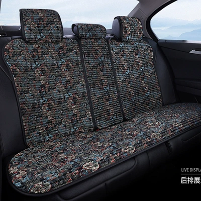 All Seasons, Linen Seat Cushion, Seat cushion, seat cover - mysterious-black-embroidered-rear-3-backrests-rear-bench-seat-large-version