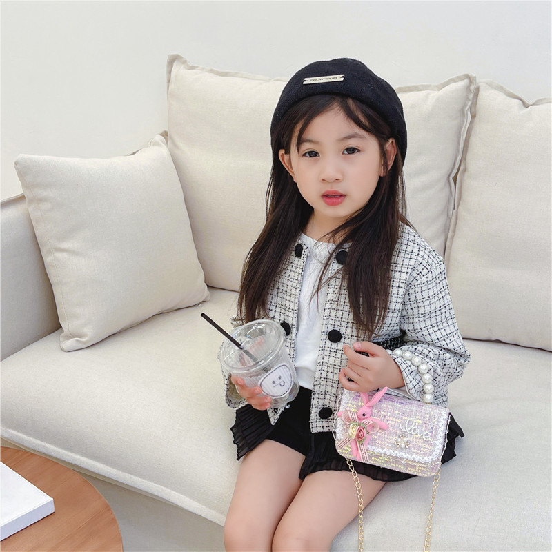 Estilo coreano de los niños bolsa pequeña de Kindergarten niñas mini bolso 2023 nueva cadena de conejito de dibujos animados bolsa de hombro
