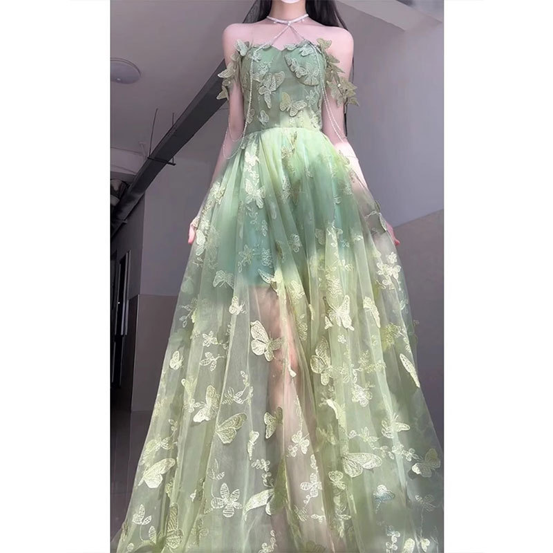 Forest Light Green Fugitive Princess Evening Dress for Women Accessible Luxury Niche High-End Stereo Butterfly Birthday Party Dress