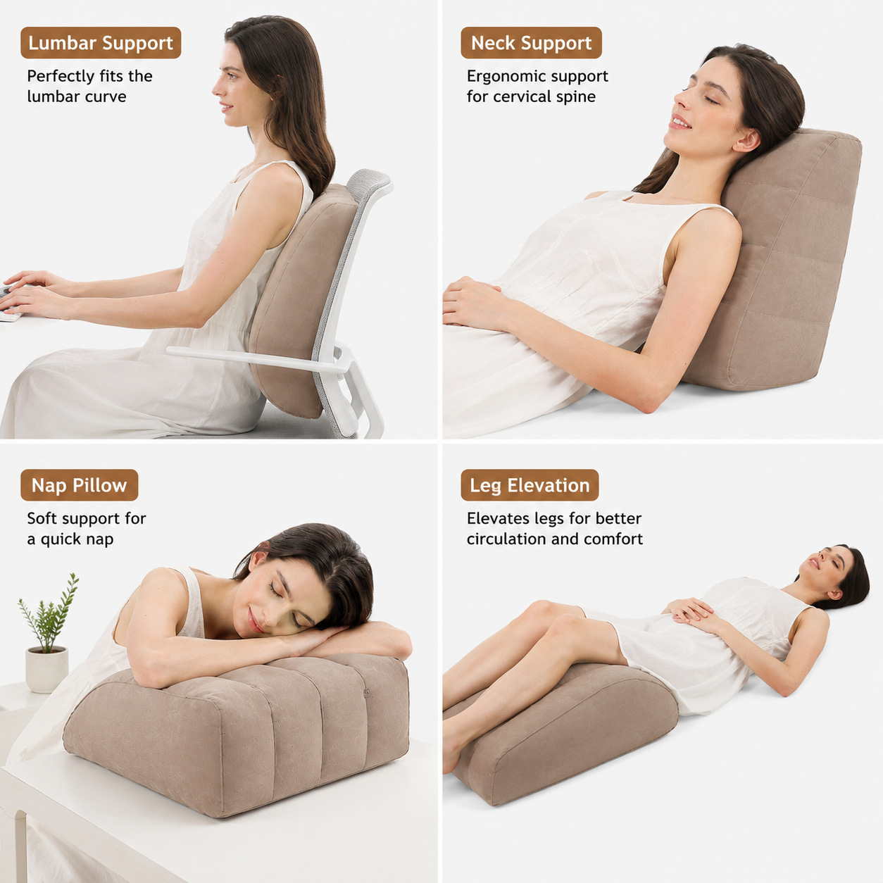 Inflatable Flocking Cushion, Leg Pad, Lumbar Support, Headrest for Comfort and Pressure Relief, Easy to Inflate and Deflate, Foldable and Easy to Carry