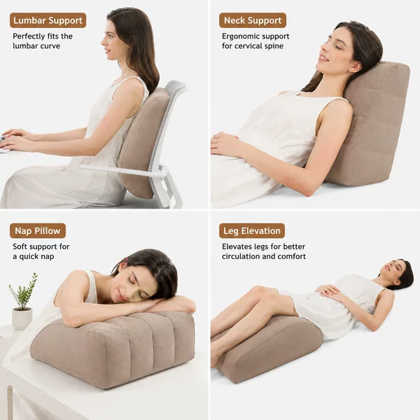 Inflatable Flocking Cushion, Leg Pad, Lumbar Support, Headrest for Comfort and Pressure Relief, Easy to Inflate and Deflate, Foldable and Easy to Carry