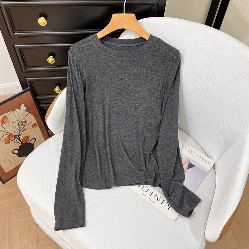 舒服到尖叫 山羊绒混纺秋季高弹力圆领亲肤女式长袖打底衫|undefined