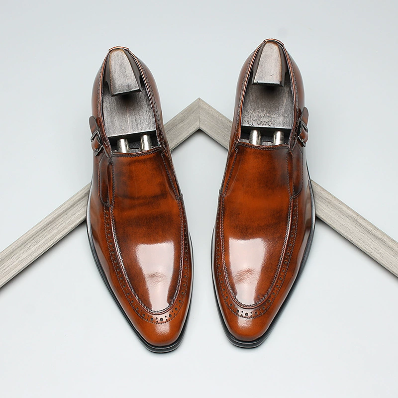 Итальянская мужская деловая кожаная обувь ручной работы первого слоя из воловьей кожи с острым носком и пряжкой в виде лошади Мужская обувь для банкетной вечеринки социальная кожаная обувь