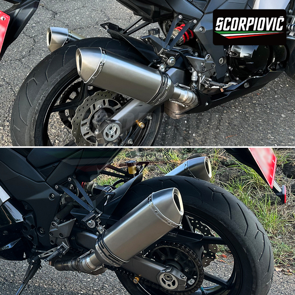 Motorcycle Z1000 stainless steel dual outlet mid-section and tail-section exhaust pipe muffler set, Scorpion AR tail-section