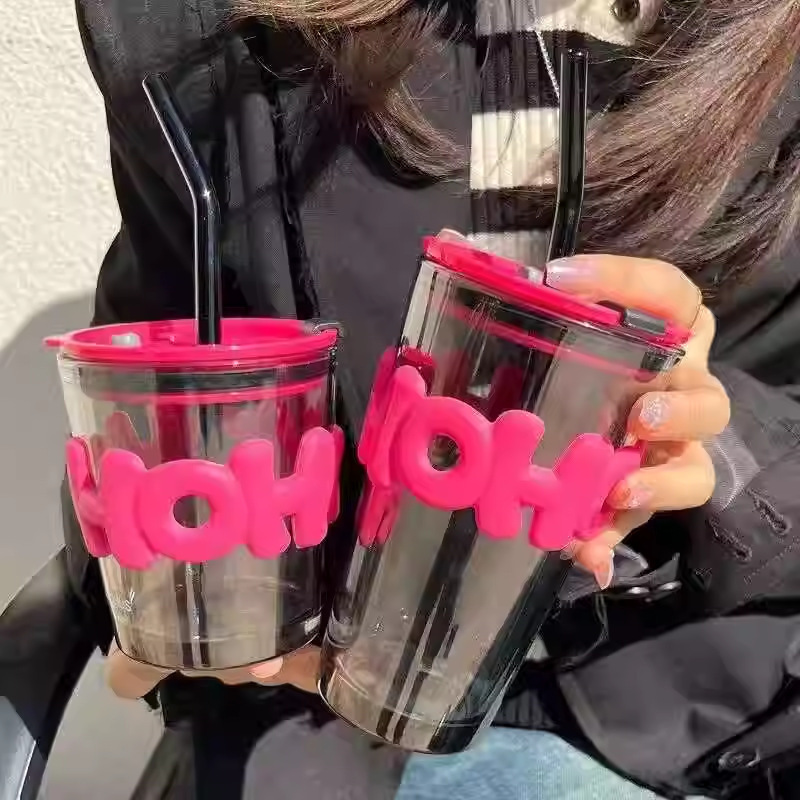 インターネット有名人の楽しい手紙竹ガラスストローカップインコーヒーカップカラフルなストアお祝いイベントギフトカップ|undefined