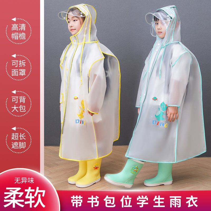 Children's Raincoat for Men and Women, School Bag with Sleeves, Transparent Poncho for Kindergarten Baby, Primary School Student, Double Brim