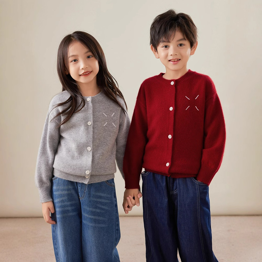 woolen children's cardigan with a round collar