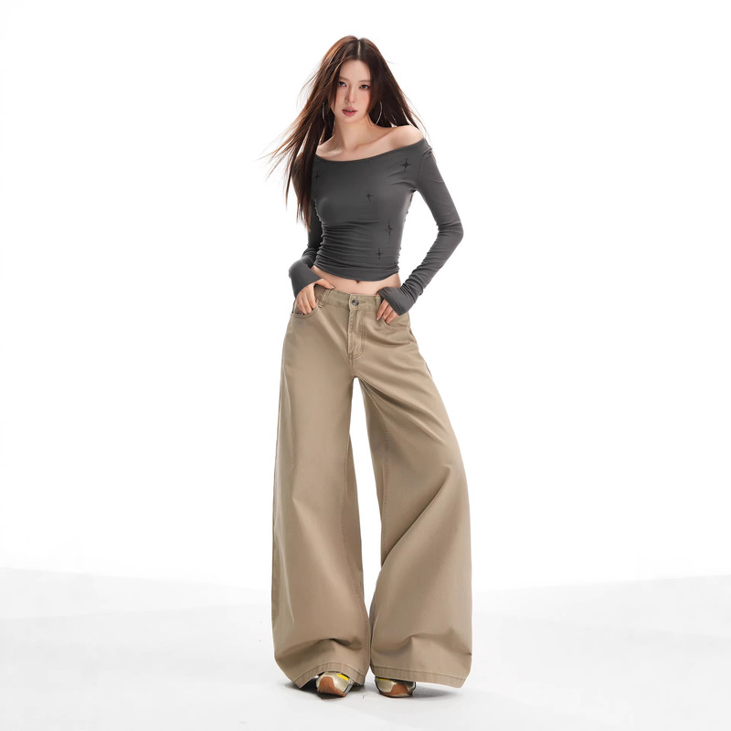 High-Waisted Wide-Leg Jeans for Women, Loose Fit, Slimming Straight-Leg Wide-Leg Pants, Women's Denim Khaki Pants