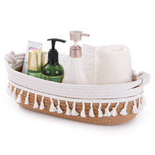 厂家批发长方形宠物婴儿玩具棉绳编织流苏收纳篮棉绳收纳篮储物篮