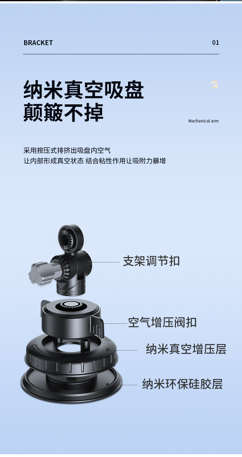 Cross-Border Hot-Selling Car Phone Holder with Super Strong Suction Cup for Dashboard, Universal Car Navigation Phone Holder