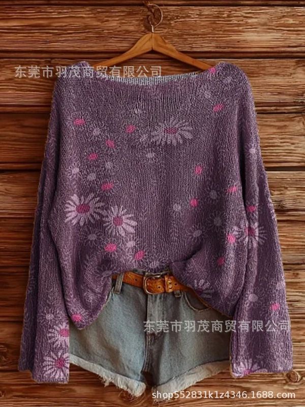 独立站新款高领卫衣仿毛衣 秋冬季碎花圆领宽松毛衣2|undefined