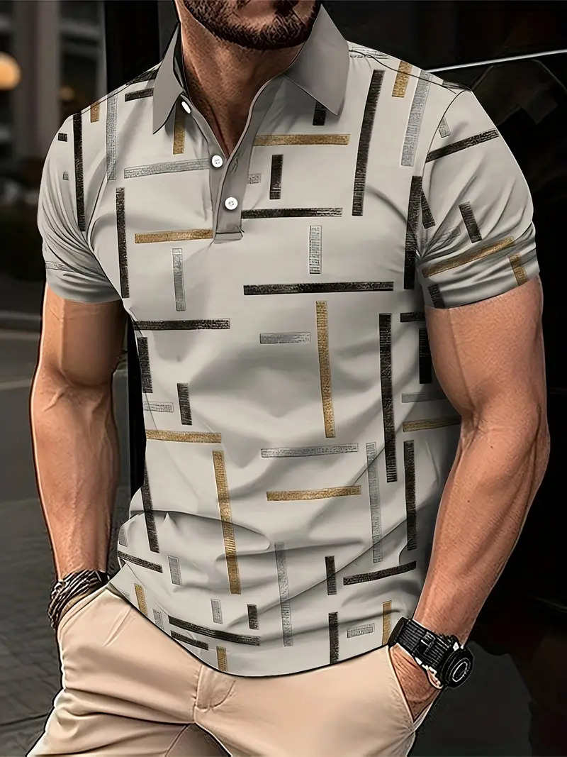 Camisa polo de solapa con botones de manga corta para hombre europeo y americano de Amazon Camisa de moda callejera con estampado digital 3D MB13