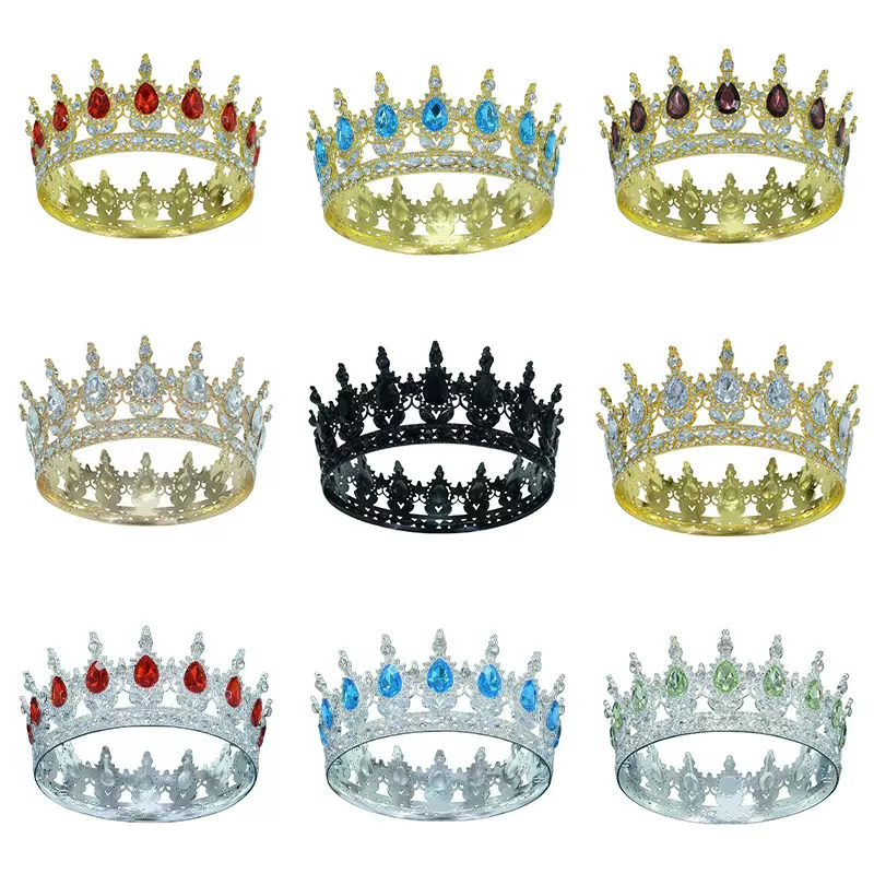 欧美跨境巴洛克新娘圆皇冠 派对舞会公主头饰 生日王冠水晶发饰女