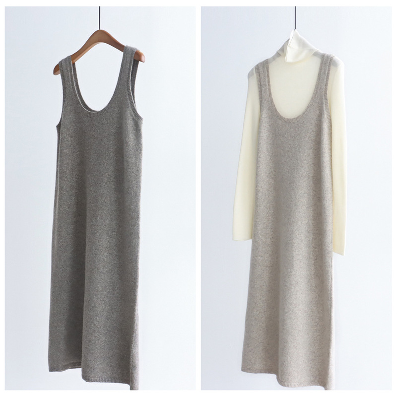 Casual U-Neck Casual Versatile Knitted Vest Dress Autumn and Winter Knitted Sleeveless Dress Loose Straight Bottoming Long Skirt Casual U-Neck Casual Versatile Knitted Vest Dress Autumn and Winter Knitted Sleeveless Dress Loose Straight Bottoming Long Skirt