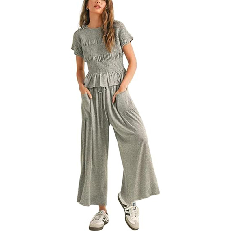 2024 春夏アマゾン TEMU ヨーロッパとアメリカの服弾性ウエストプリーツハイウエストワイドレッグパンツルーズカジュアル|undefined