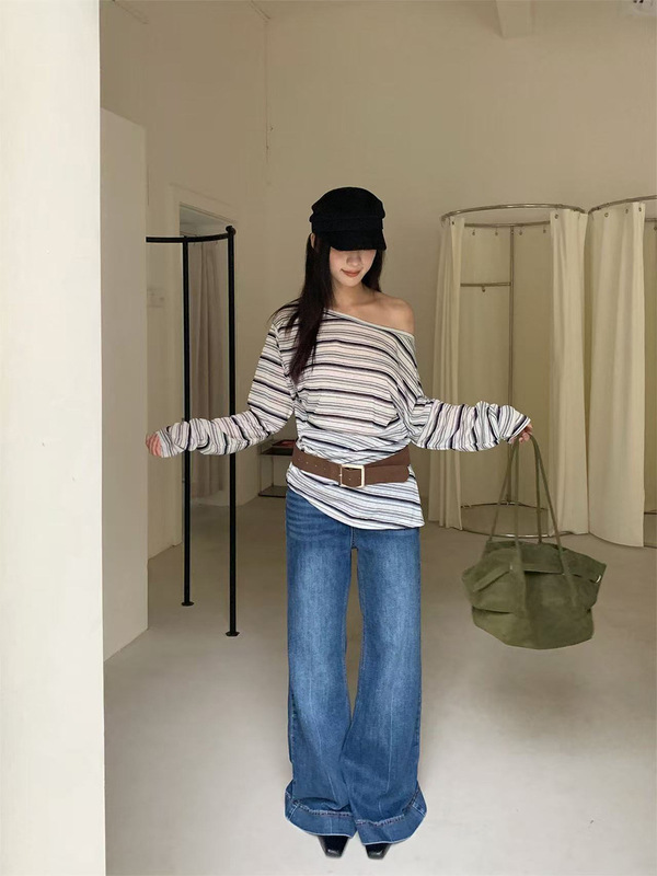 誉一新款2025秋季美式高街微牛仔裤女小个子宽松休闲长裤女C75500|undefined