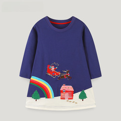 歐美風23秋季女童長袖連衣裙聖誕老人繡花裙子中小童寶寶圓領長裙