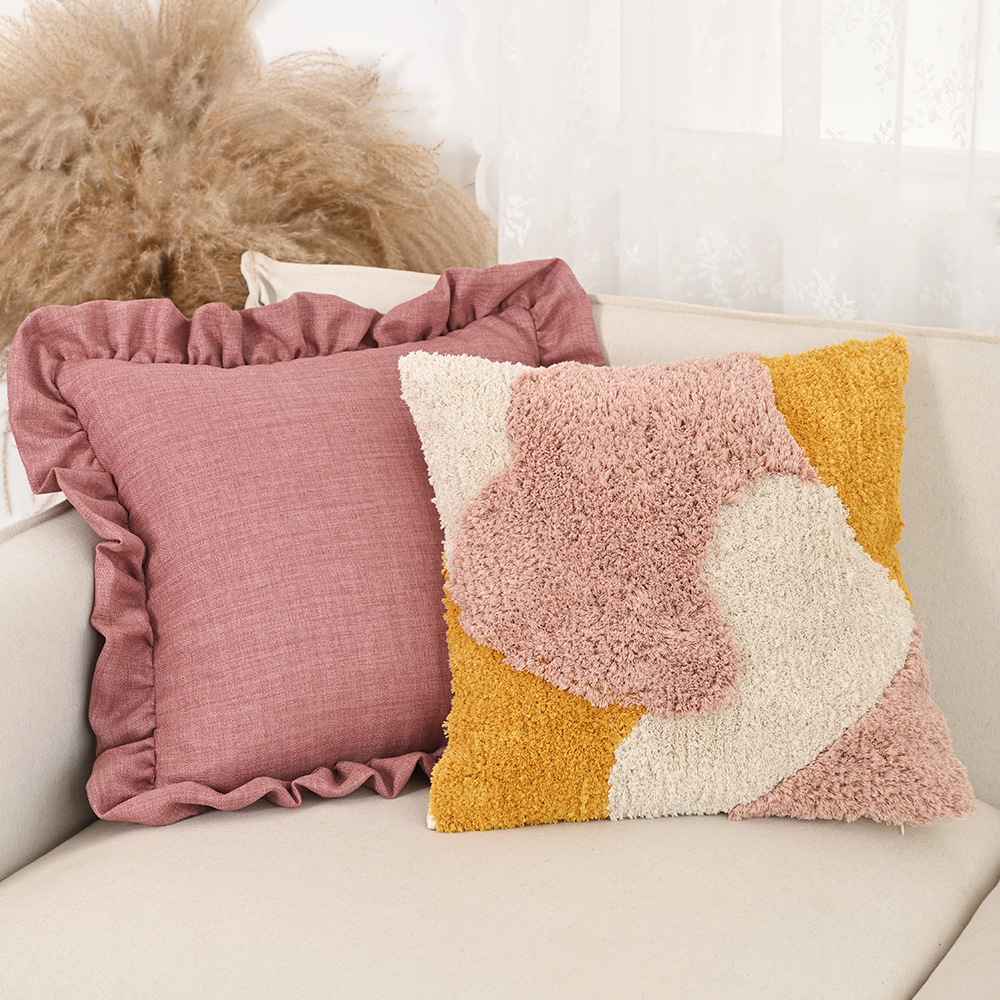 Cross-bordados nórdicos con mechones, fundas de almohada teñidas en hilo de poliéster y algodón, muebles para el hogar para niñas, sofá, dormitorio, decoración de sala de estar