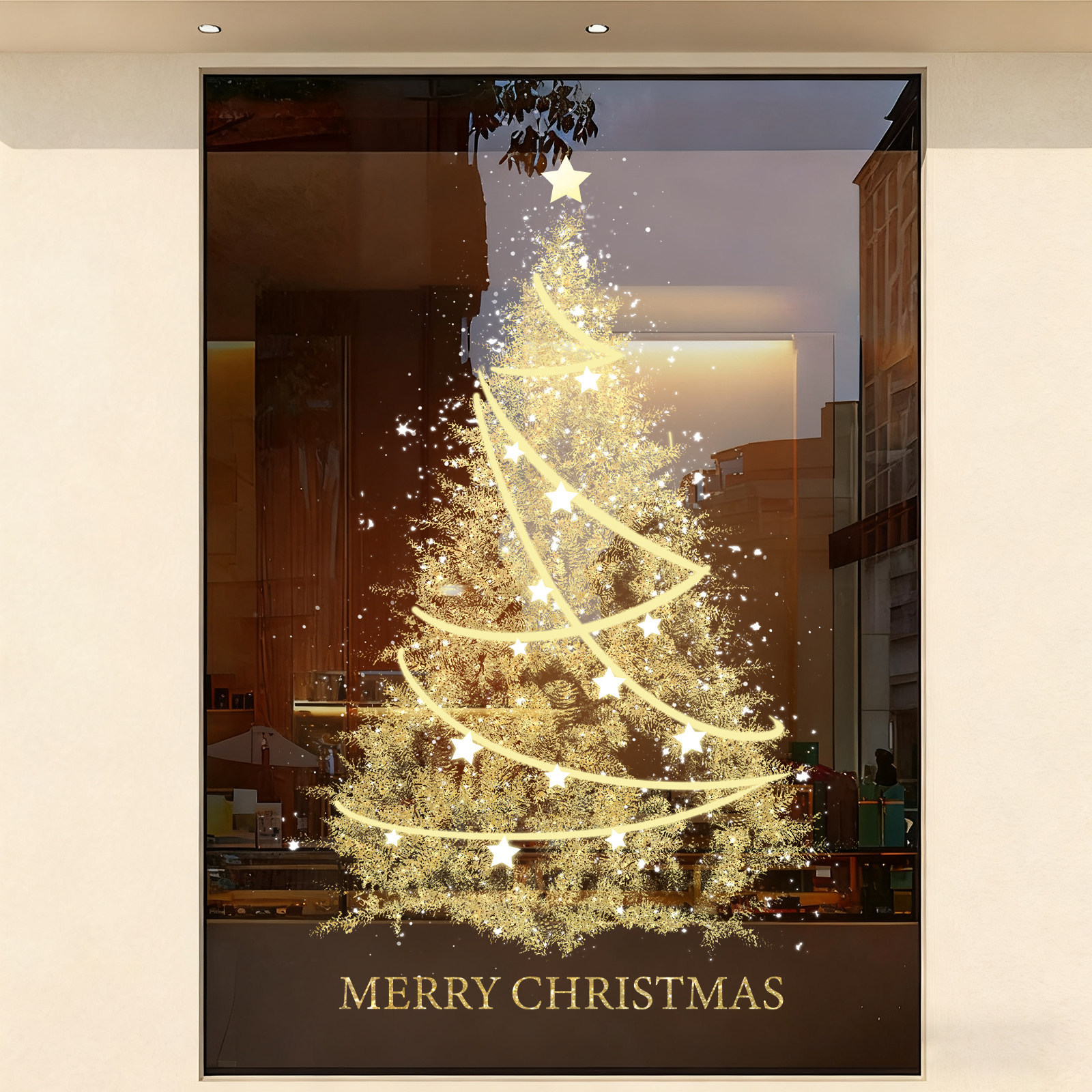 圣诞树装饰窗花玻璃贴纸静电贴画商场橱窗新年节日氛围布置门贴纸