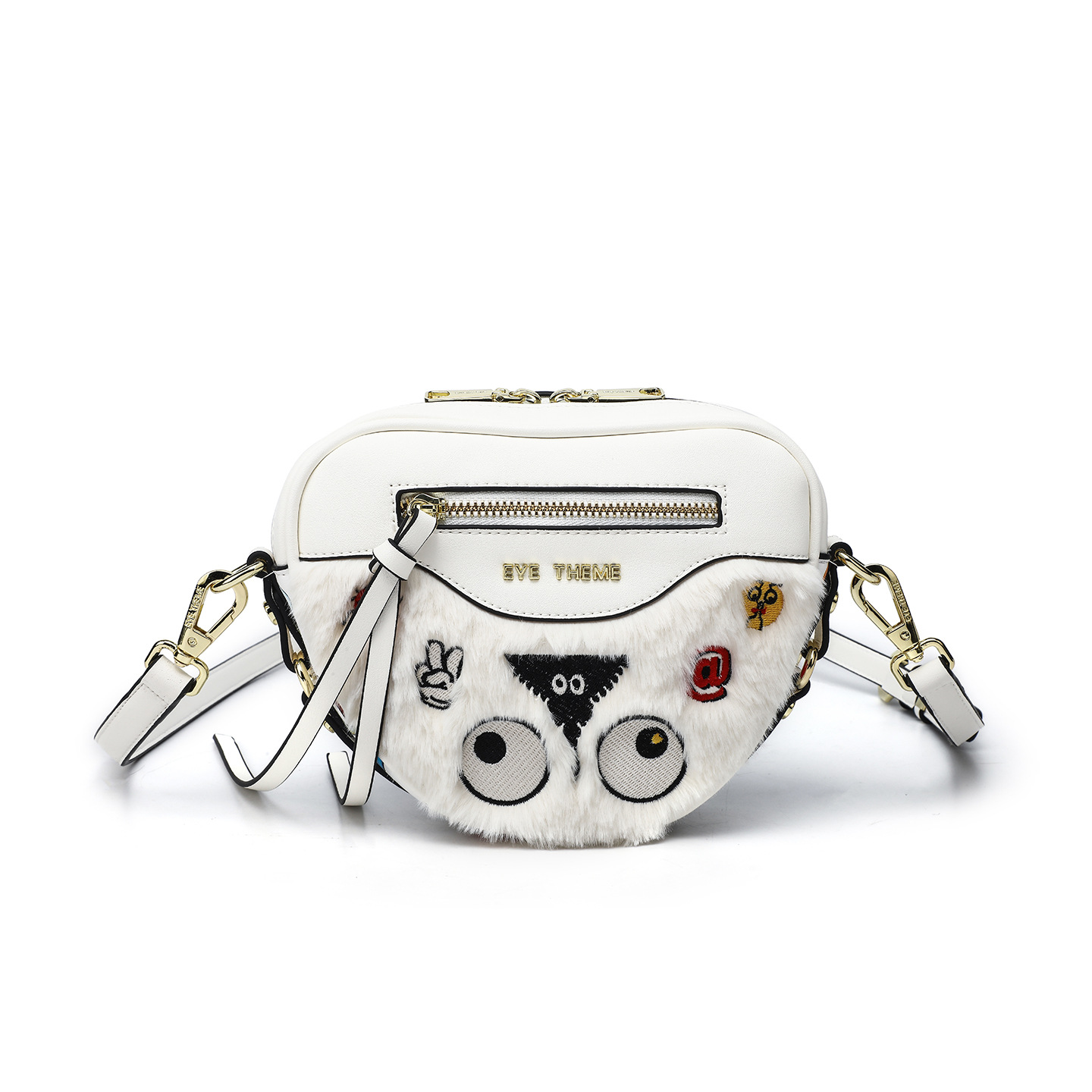 Otoño y invierno peluche lindo mini bolso inclinado a través de la cremallera del corazón de melocotón contra el color contra el color de la pequeña bolsa de amor pelo de conejo 2535 - 1 #