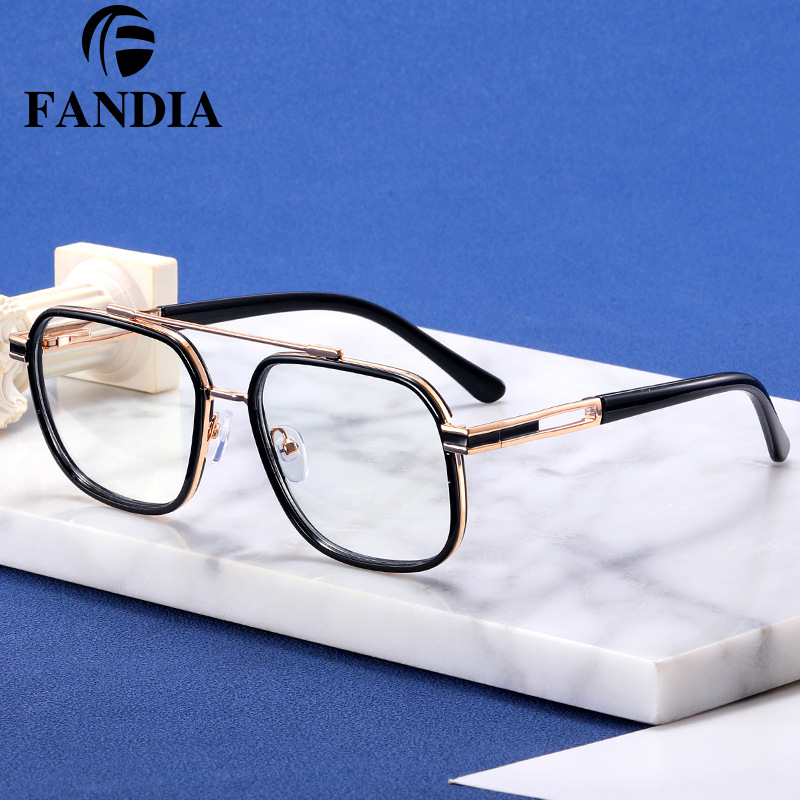 81092 nuevo marco de Gafas de metal TR90 doble haz polígono gafas lisas anti-Luz Azul gafas marco puede ser equipado con gafas de miopía