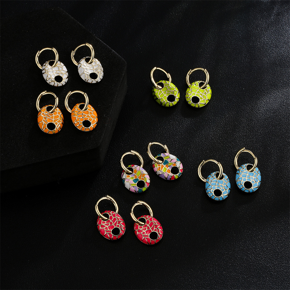 fashion color dripping mottled scratches copper plated 18K gold small earrings