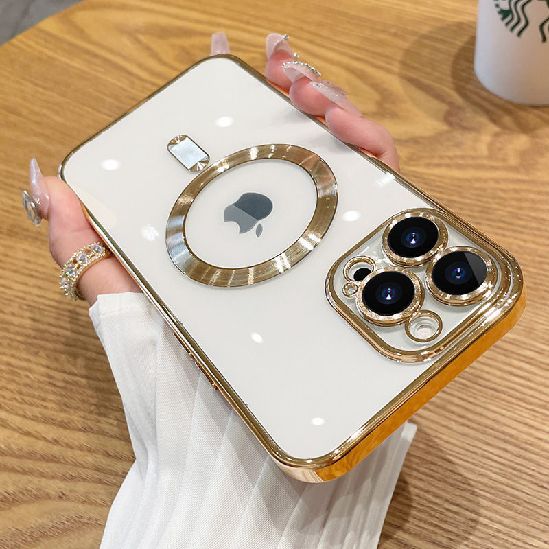 Apple 16 Pro Max対応 電気メッキ磁気吸着スマホケース 透明iPhone16ハードケースPC保護カバー15耐衝撃|undefined