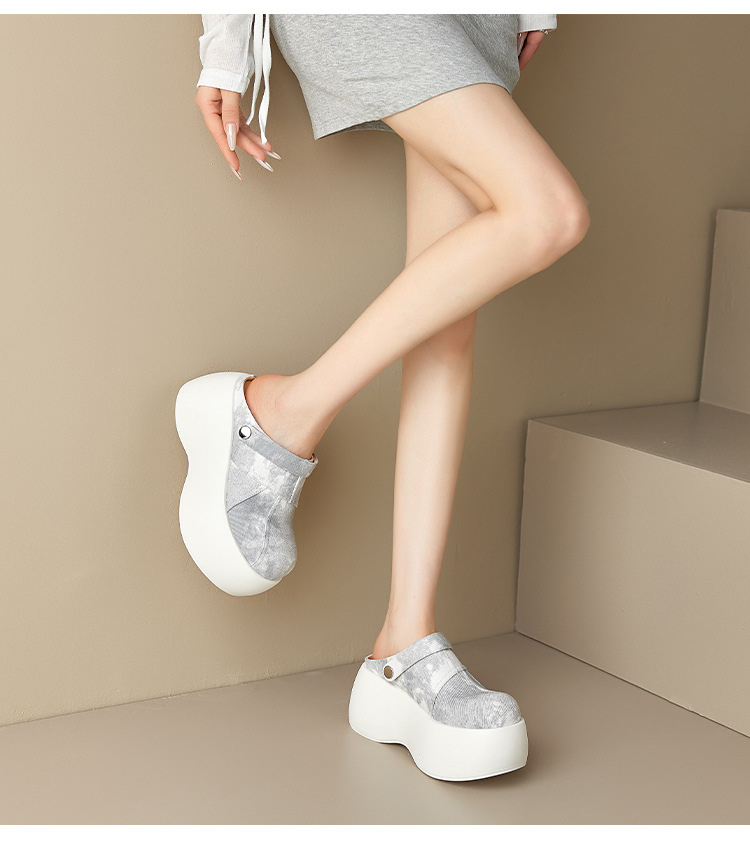Dép cao gót platform đế dày 8 cm phong cách Trung Hoa, mũi kín, xỏ lười, hai kiểu mặc — màu xanh nhạt chi tiết 14