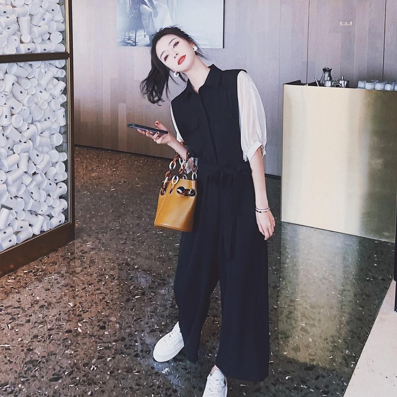 Korean-style Fake Two-piece Color One-piece Pants Women's 2023 Summer New Style Elegant High-grade Light Mature Slimming Workwear Wide-leg Pants