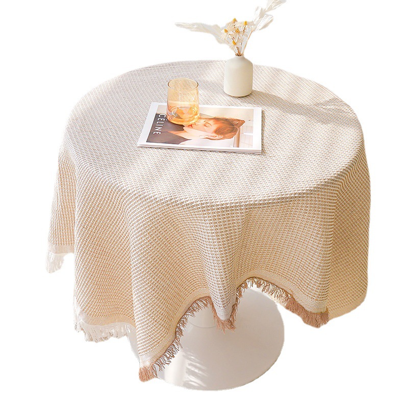 Ins estilo mantel Nórdico mantel de estilo francés escritorio mesa de café TV gabinete cubierta completa tela algodón Lino borla luz redonda lujo