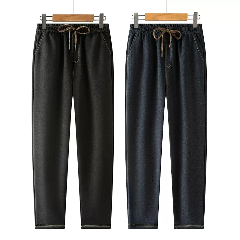 2025秋冬新款牛仔裤立体高腰系绳加绒加厚弹力牛仔百搭免洗休闲裤