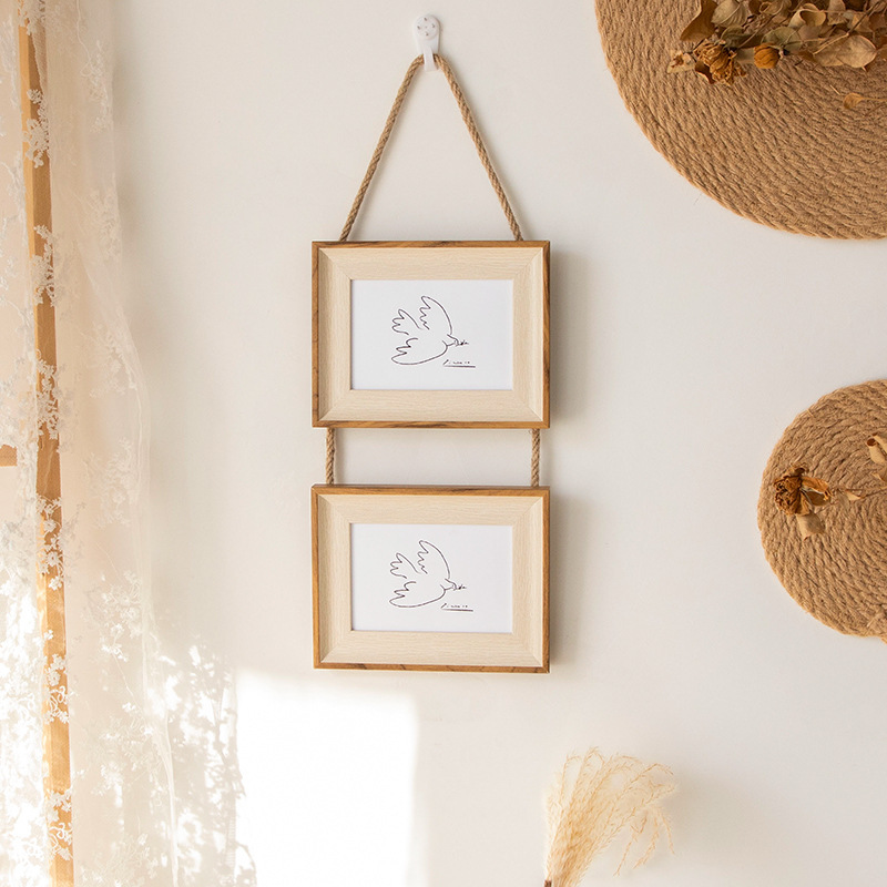 Wall-Mounted Triple Photo Frame, Double Photo Frame, Jute Rope Hanging Combination Photo Wall, 5-Inch, 6inch 7inch Creative Decorative Photo Frames Wall-Mounted Triple Photo Frame, Double Photo Frame, Jute Rope Hanging Combination Photo Wall, 5-Inch, 6inch 7inch Creative Decorative Photo Frames