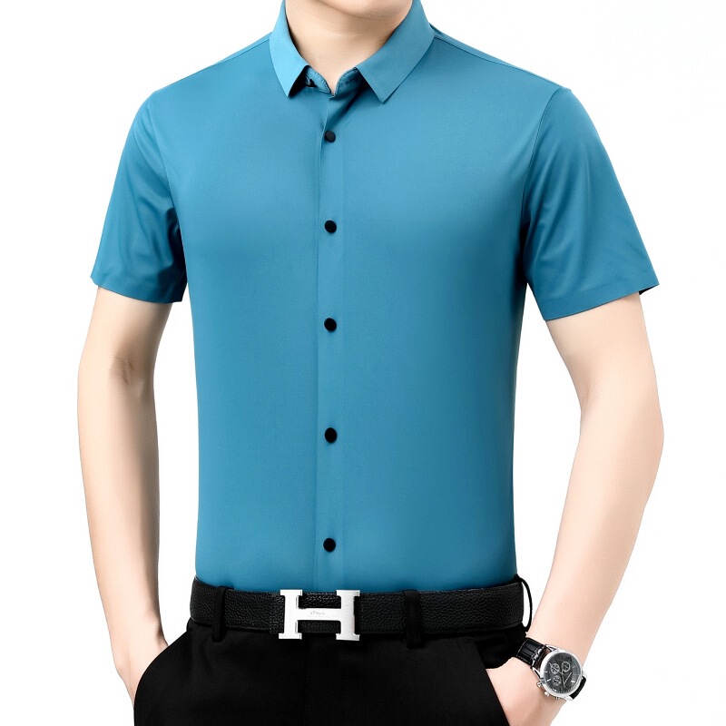 Luxury Big-Name Mulberry Silk Shirt Middle-Aged Business Casual Men's Summer High-End Seamless Ice Silk Short-Sleeved Shirt