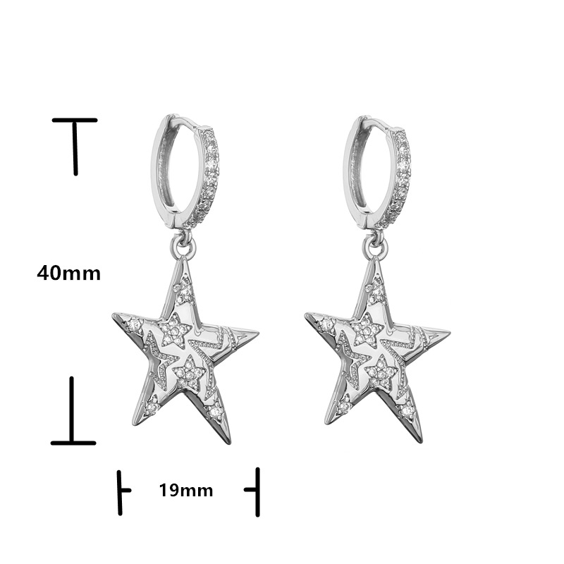 Micro Incrustaciones De Circón De Cinco Puntas Estrella Pentagrama Collar Pendiente Conjunto De Adorno display picture 9