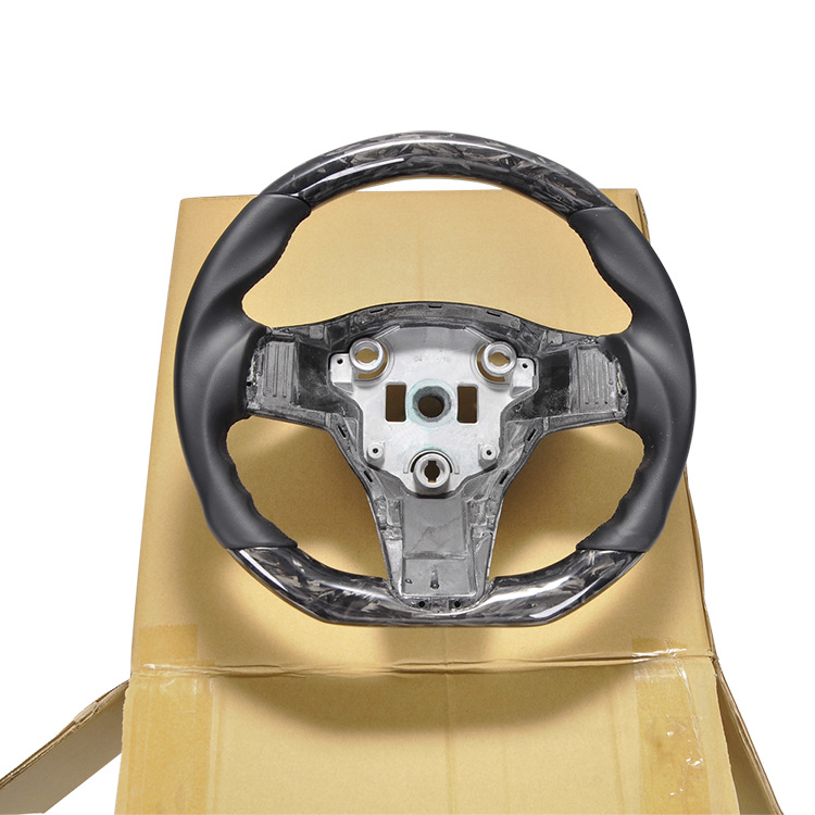 100% Real Carbon Fiber Forged Black Steering Wheel with Black Stitching - For Tesla Model Y