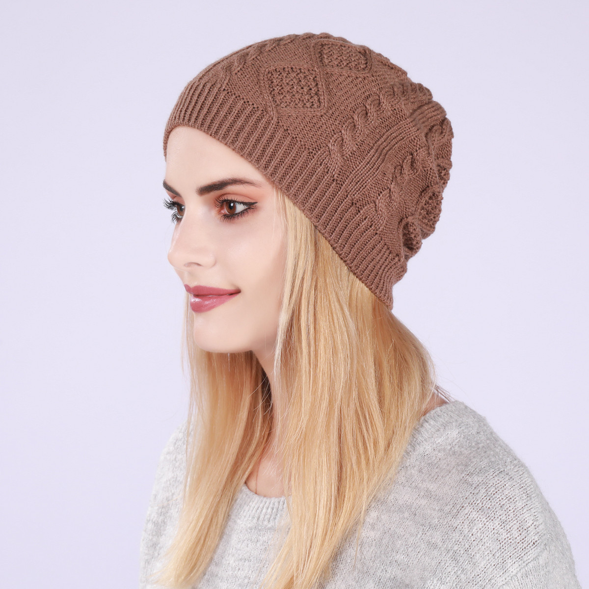 Gebreide muts voor dames en heren warme wintermuts met ruiten_voghion.com
