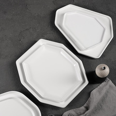 White Irregular Hexagonal Plate Hotel Commercial PMMA Ceramic-like Creative Asymmetric Heptagon Octagon Dinner Plate