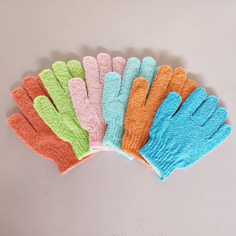 Guantes de baño de cinco dedos de nylon guantes de masaje de sauna guantes de baño de exfoliación guantes de baño