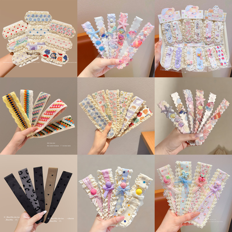 Sweet large-sized Velcro Korean-style children's headband 2026 new model baby bangs sticker knitted headband hair accessory