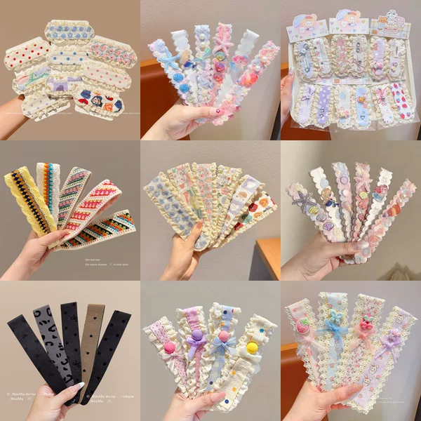 Sweet large-sized Velcro Korean-style children's headband 2026 new model baby bangs sticker knitted headband hair accessory